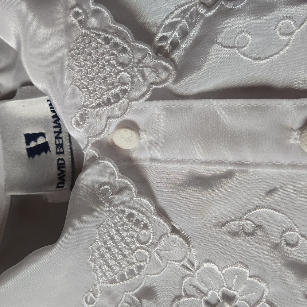 David Benjamin White Vintage Blouse With Floral Embroidery Accent At Bodice - Picture 4 of 15
